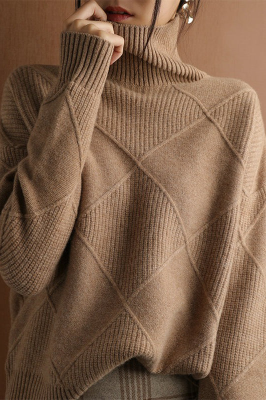 PrincessAce Diamond Pattern Turtleneck Long-Sleeve Sweater