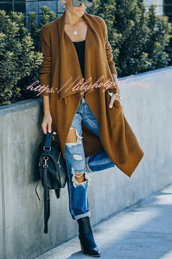 Lady Rin Oversized Drape Neckline Knit Cardigan for Comfort