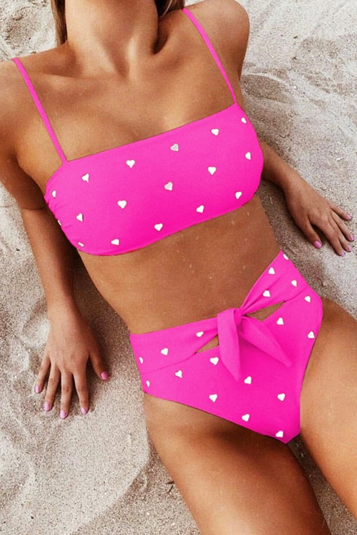 Heart-shaped Print Bandage Cutout Design Bikini Set (6 Colors) - Fashionpara