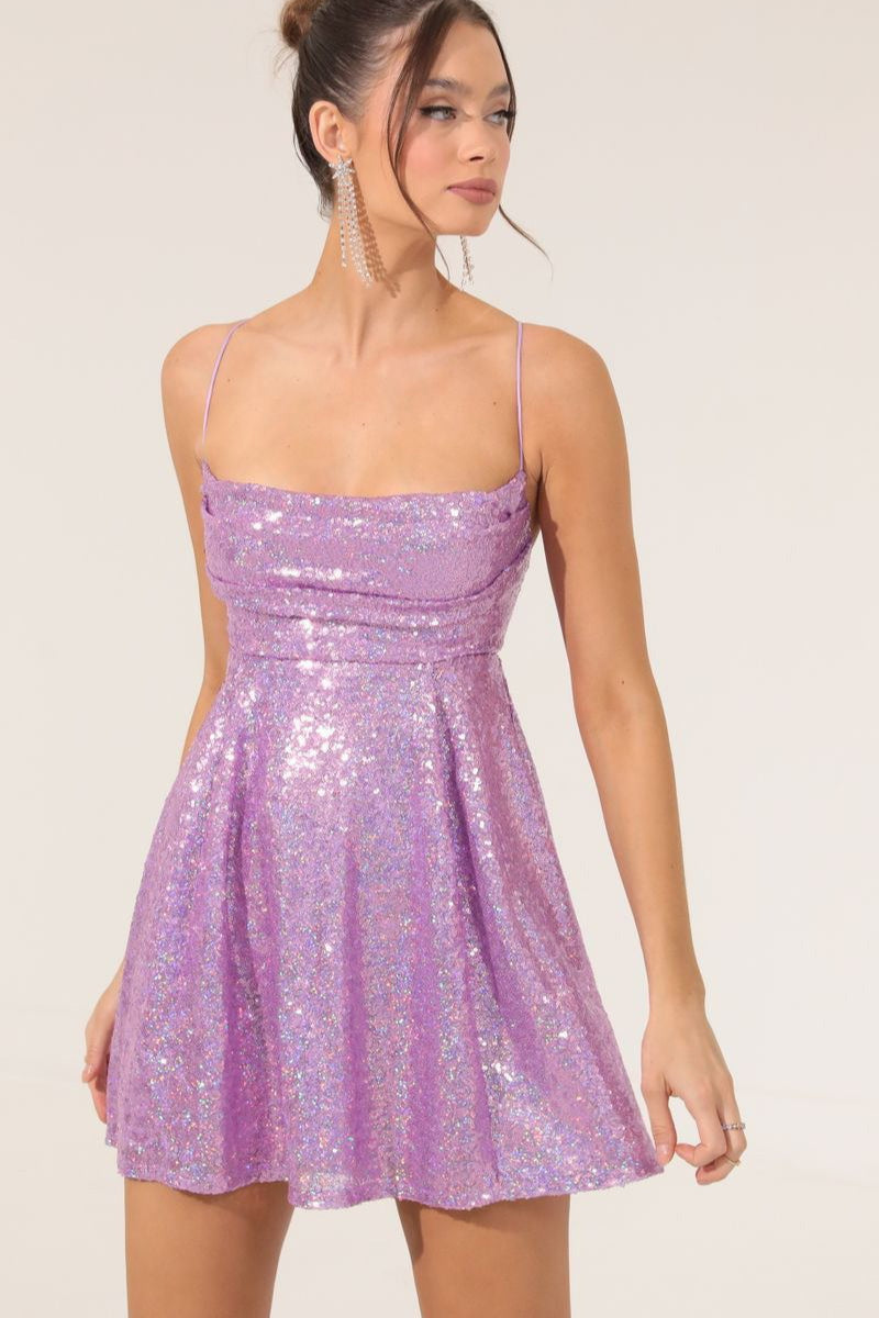 Spaghetti Strap Bow Contrast Chic  Sequin Dress