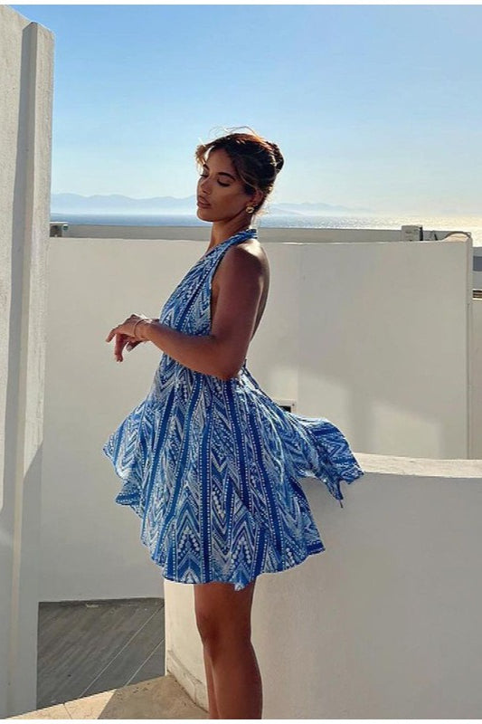 Sexy Backless Halter Floral Boho Dress