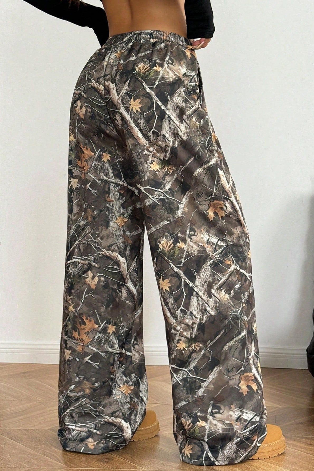 Camouflage Print Stretch Slim Wide Leg Casual Pants