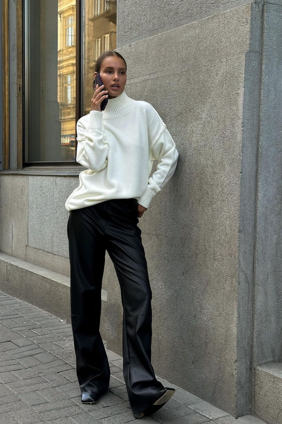 High Neck Patchwork Knit Sweater for Effortless Style