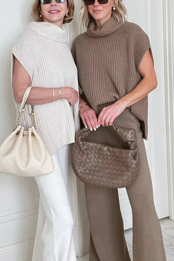 Luxe Knit Turtle Neck Cap Sleeve Sweater for Effortless Style