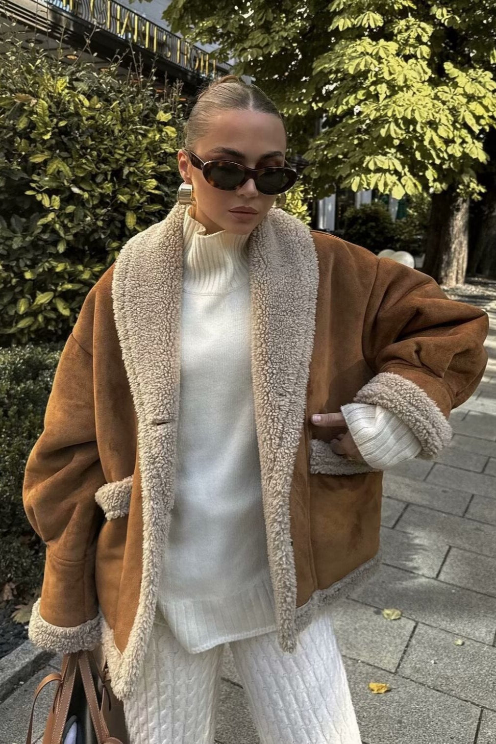 Vintage Wool Blend Shearling Collar Coat - Fashionpara