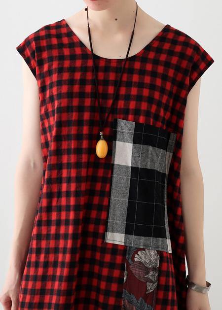 Gingham Plaid Patch Pocket Sleeveless Tiered Hem Loose Midi Dress - View 5