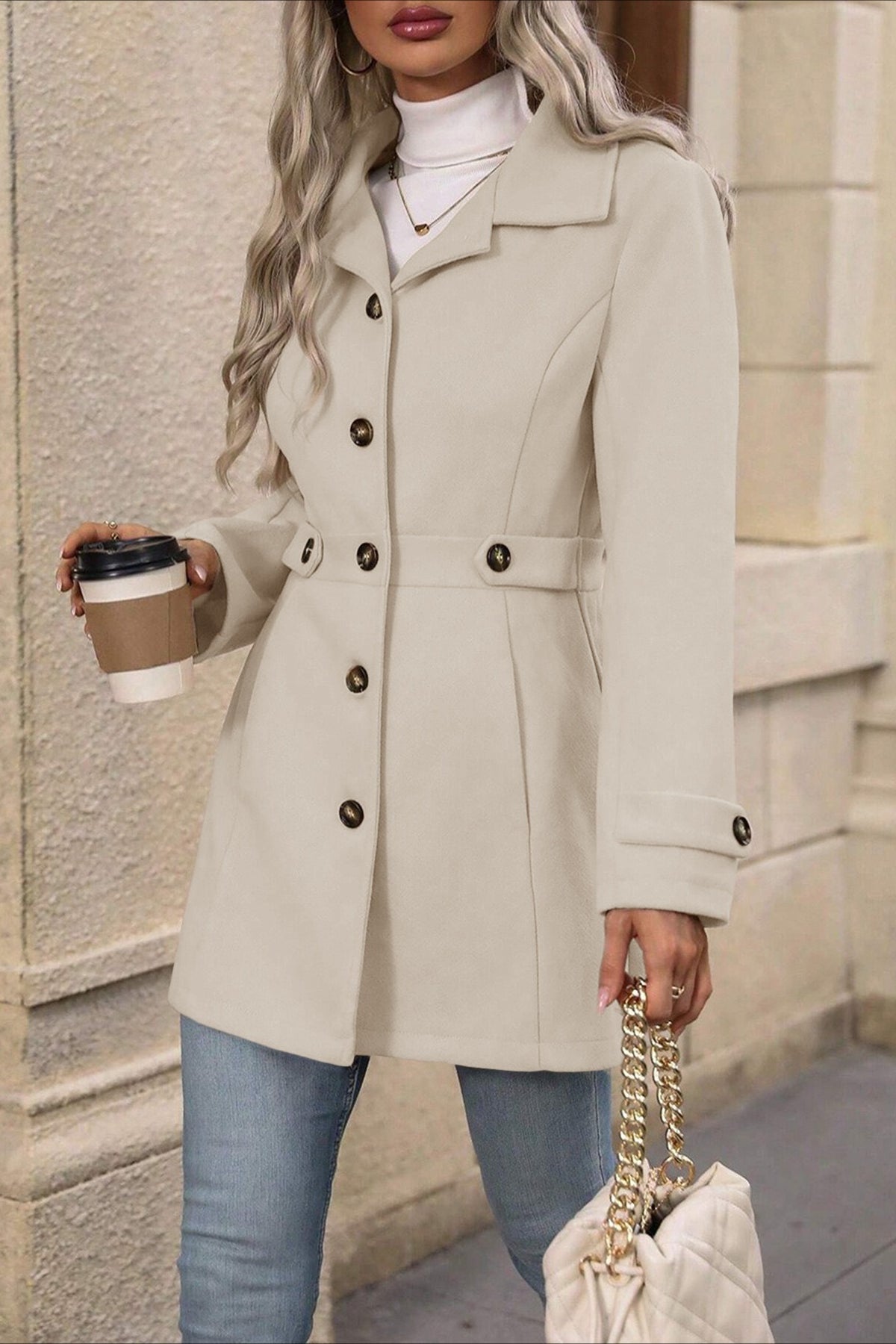 Midi Wool Blend Belted Notch Lapel Coat - Fashionpara