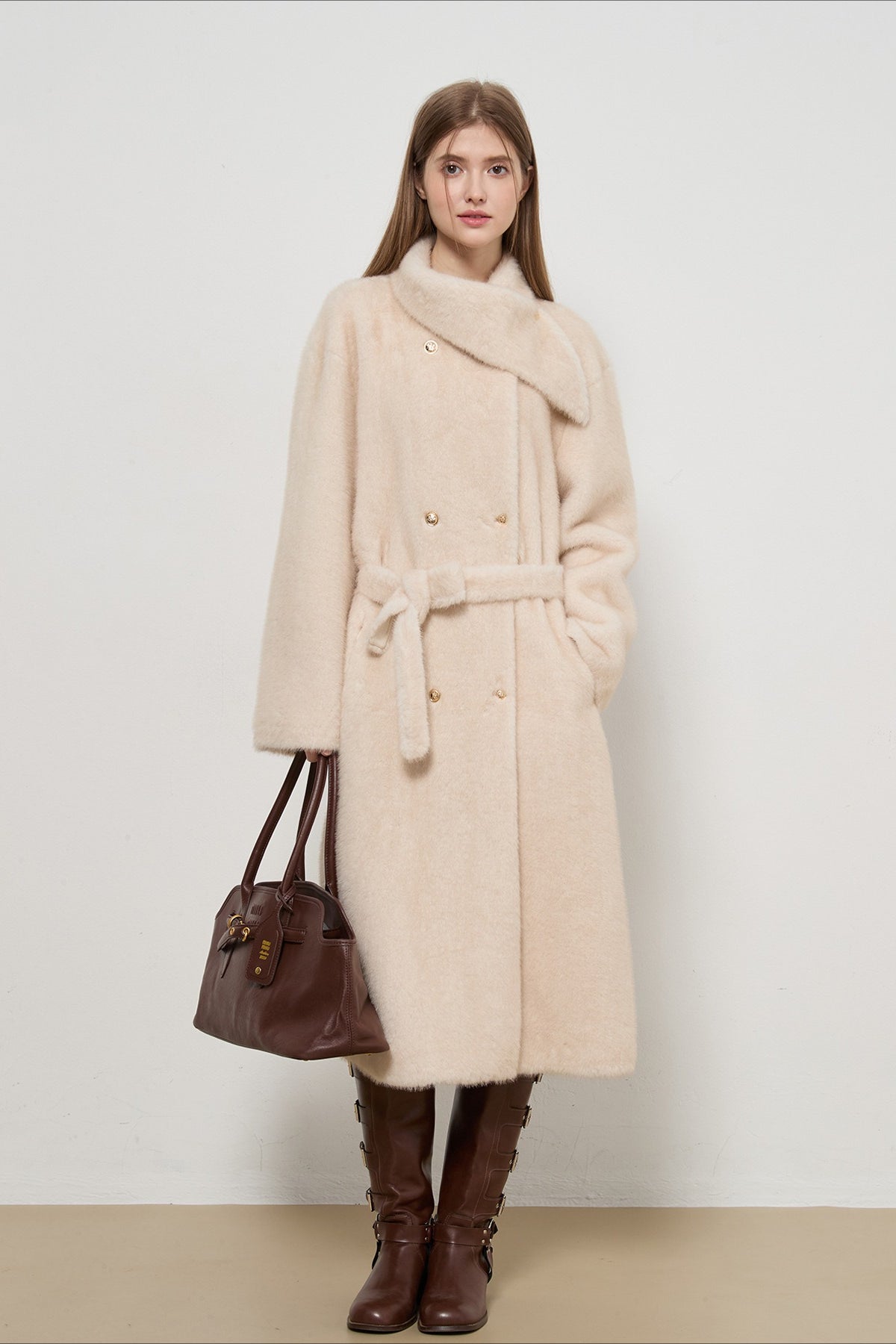 Luxe Faux Fur Tweed Long Elegant Lady Overcoat