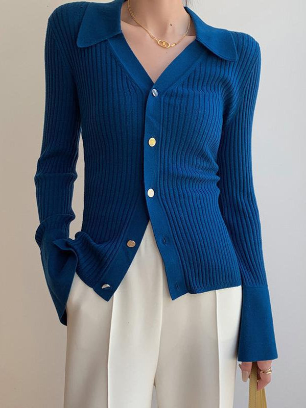 Elegant Blue V-Neck Knit Cardigan for Stylish Comfort