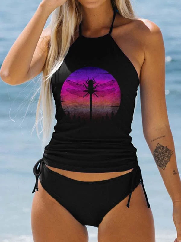 🔥Dragonfly Vintage Sunset Print Two Piece Swimwear - Fashionpara