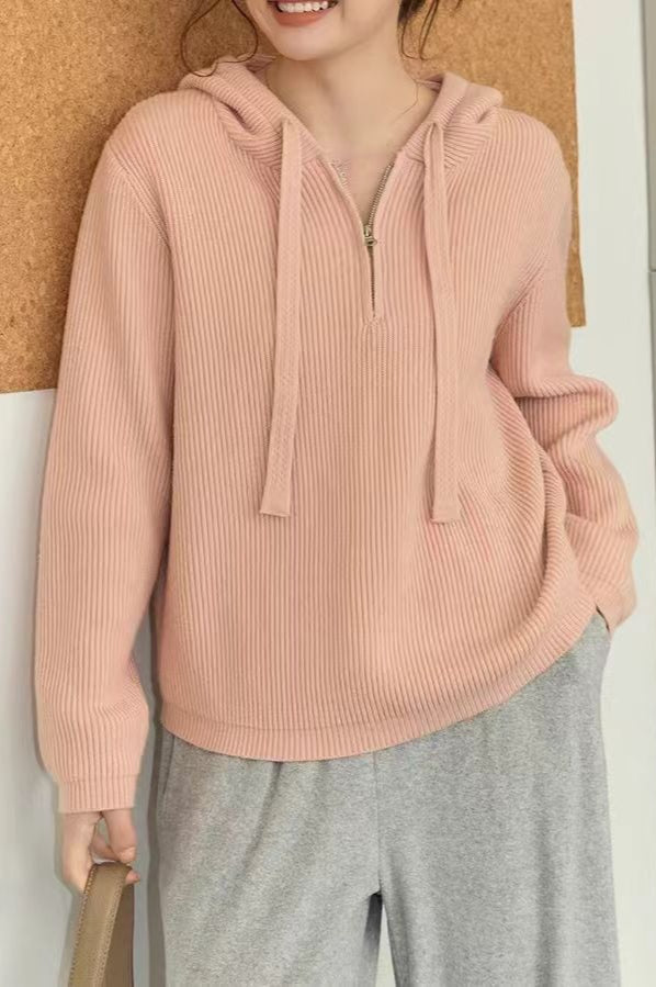 Drawstring Hooded Knit Sweater