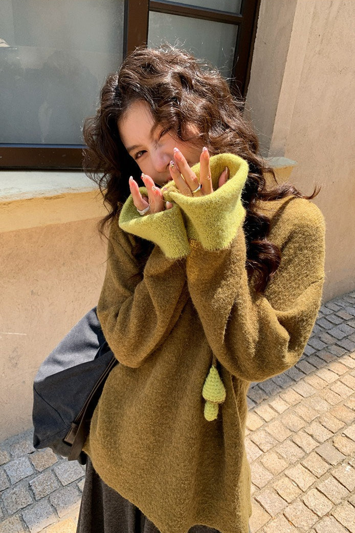 Color-Block Mock Neck Knit Sweater for Effortless Style