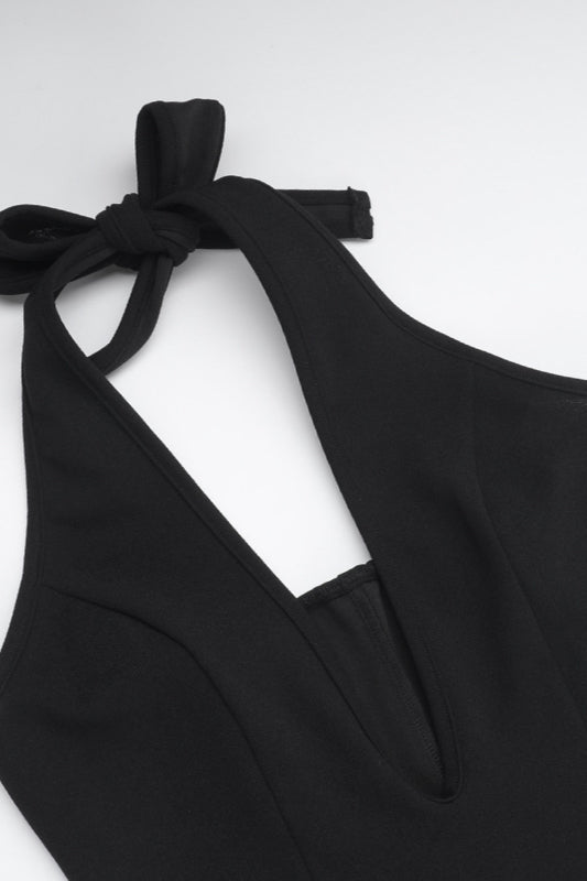 Halter Deep V Ruffled Bodycon Party Dress