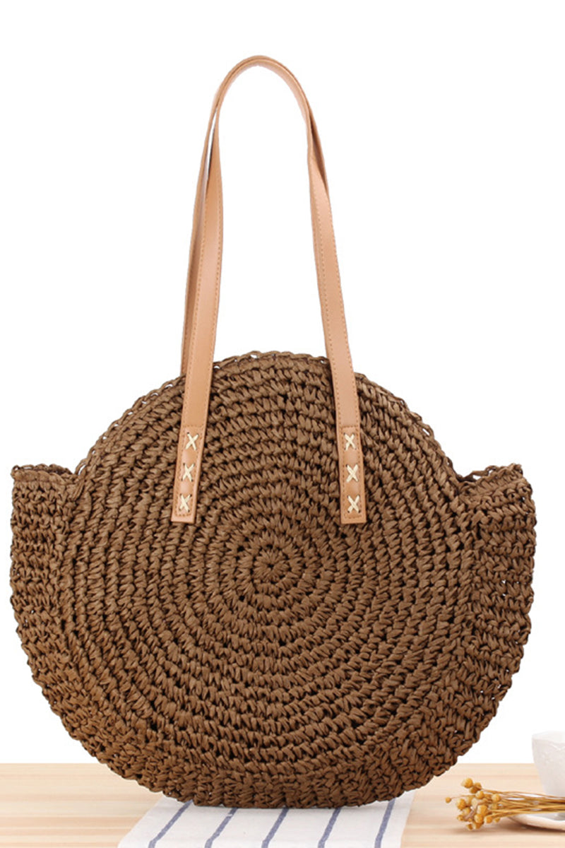 Trendy Leather Strap Woven Straw Beach Shoulder Bag - Fashionpara