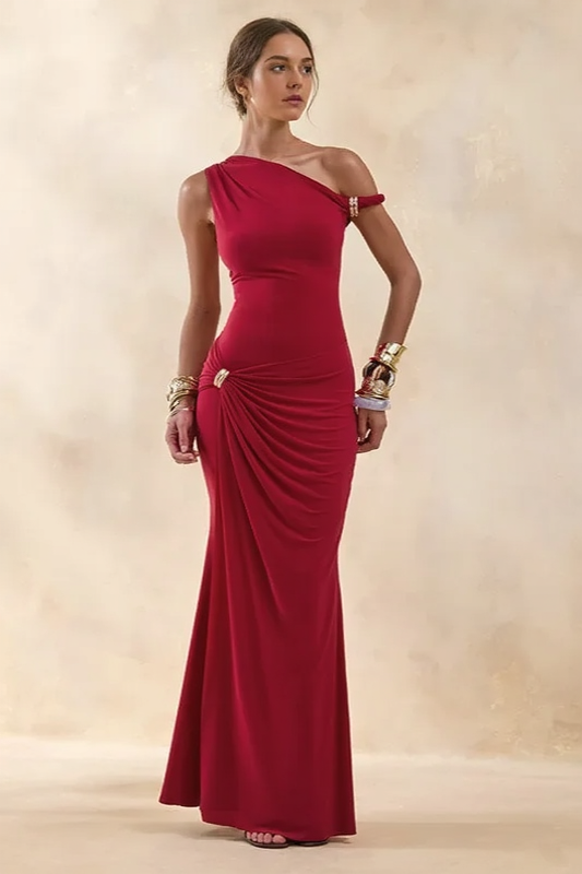 One Shoulder Ruched Waist Fishtail Gown 4