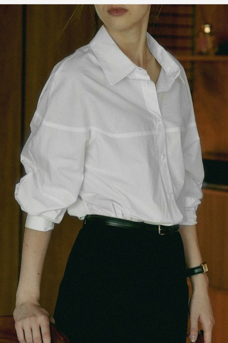 Line Cut Collared Cotton Blouse