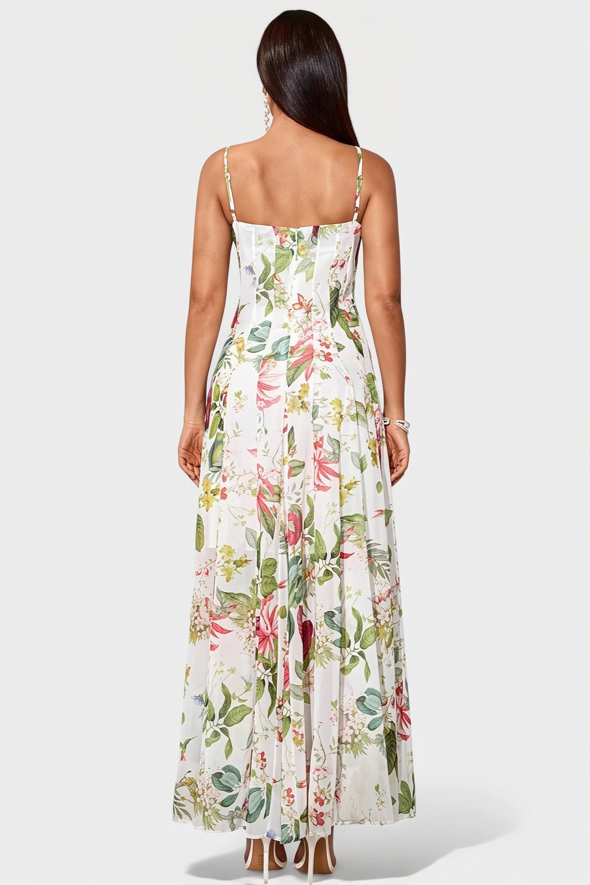 Floral Square Neck Pleated A-Line Maxi Dress 4