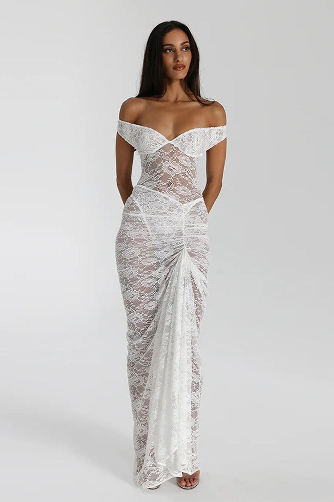 Lace Off Shoulder Sweetheart Cutout Mermaid Gown