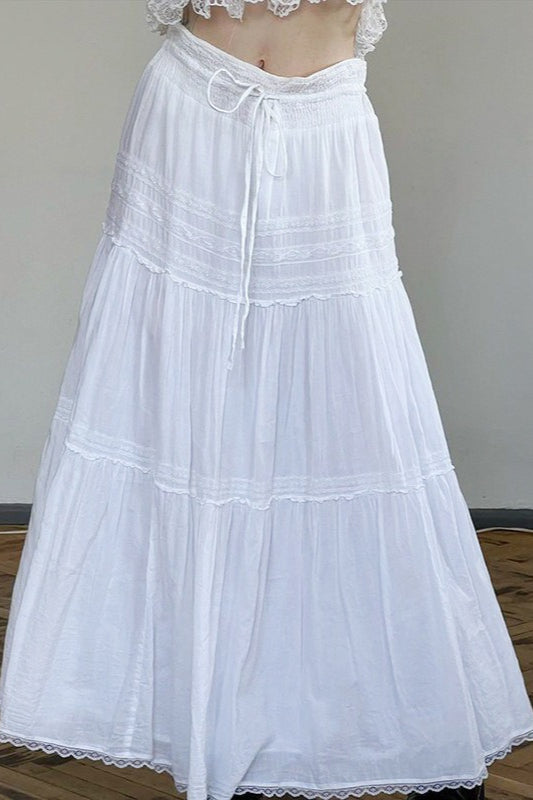 Boho Pleated Drawstring Maxi Skirt