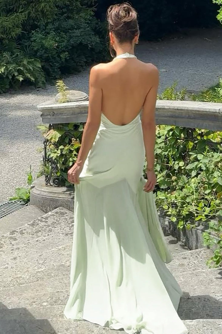 Deep V-Neck Sheer Back Party Dress