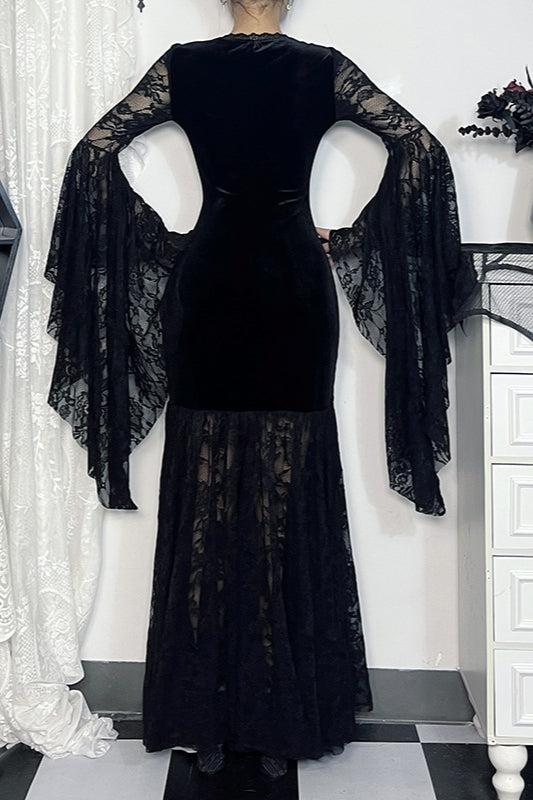 Lace Velvet Batwing Gothic Dress