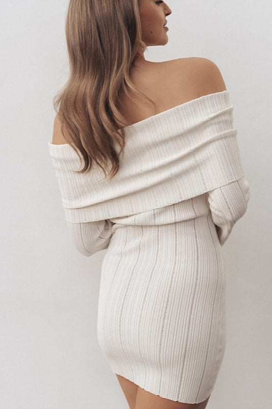 Off-Shoulder Long-Sleeve Bodycon Mini Sweater Dress