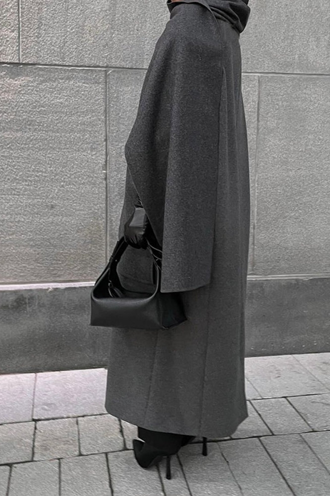Extra-Long Woolen Overcoat with Scarf Collar for Elegance