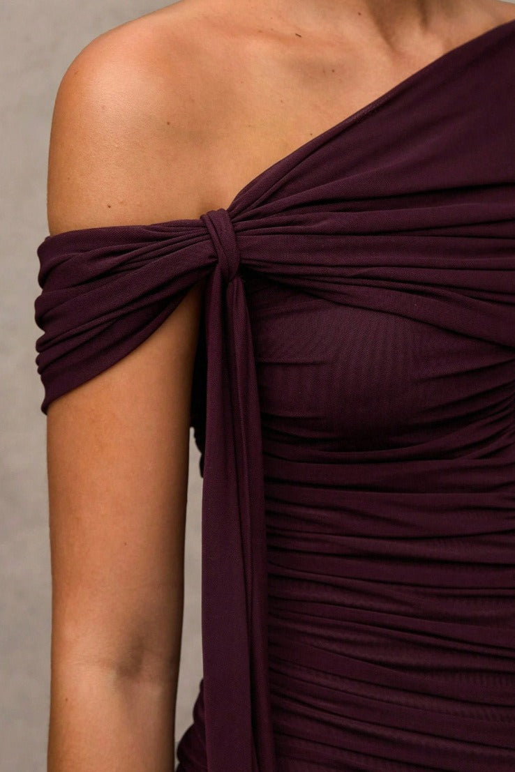 Ruched One Shoulder Draped Mermaid Evening Gown 7