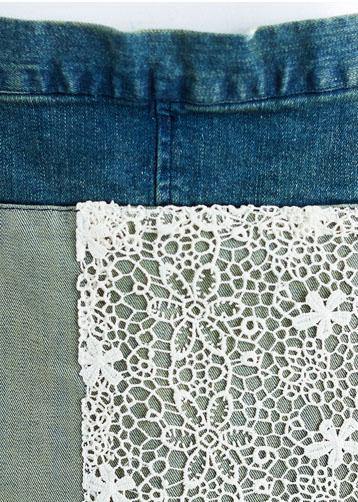 Denim Lace Patchwork Bib Strap Pinafore Midi Dress - View 5