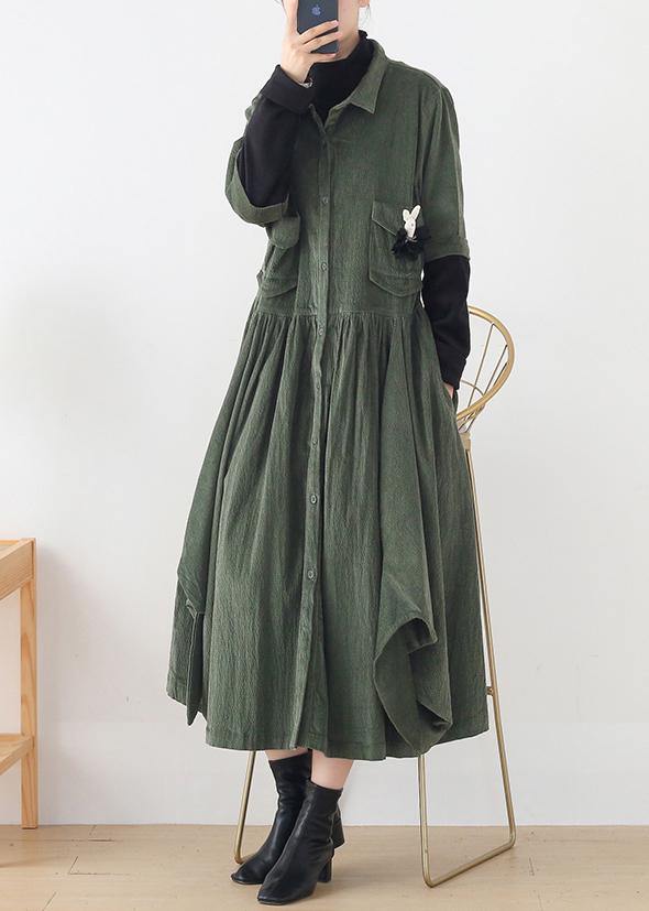 Button Front Flap Pocket Asymmetric Hem Shirt Midi Dress