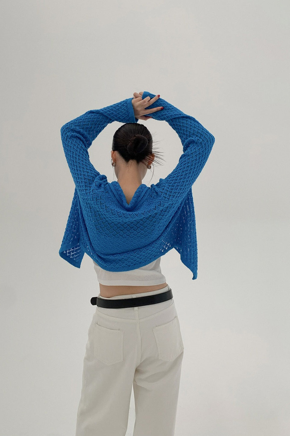 Hollow-Out Long Sleeve Tie-Waist Knit Cardigan for Style