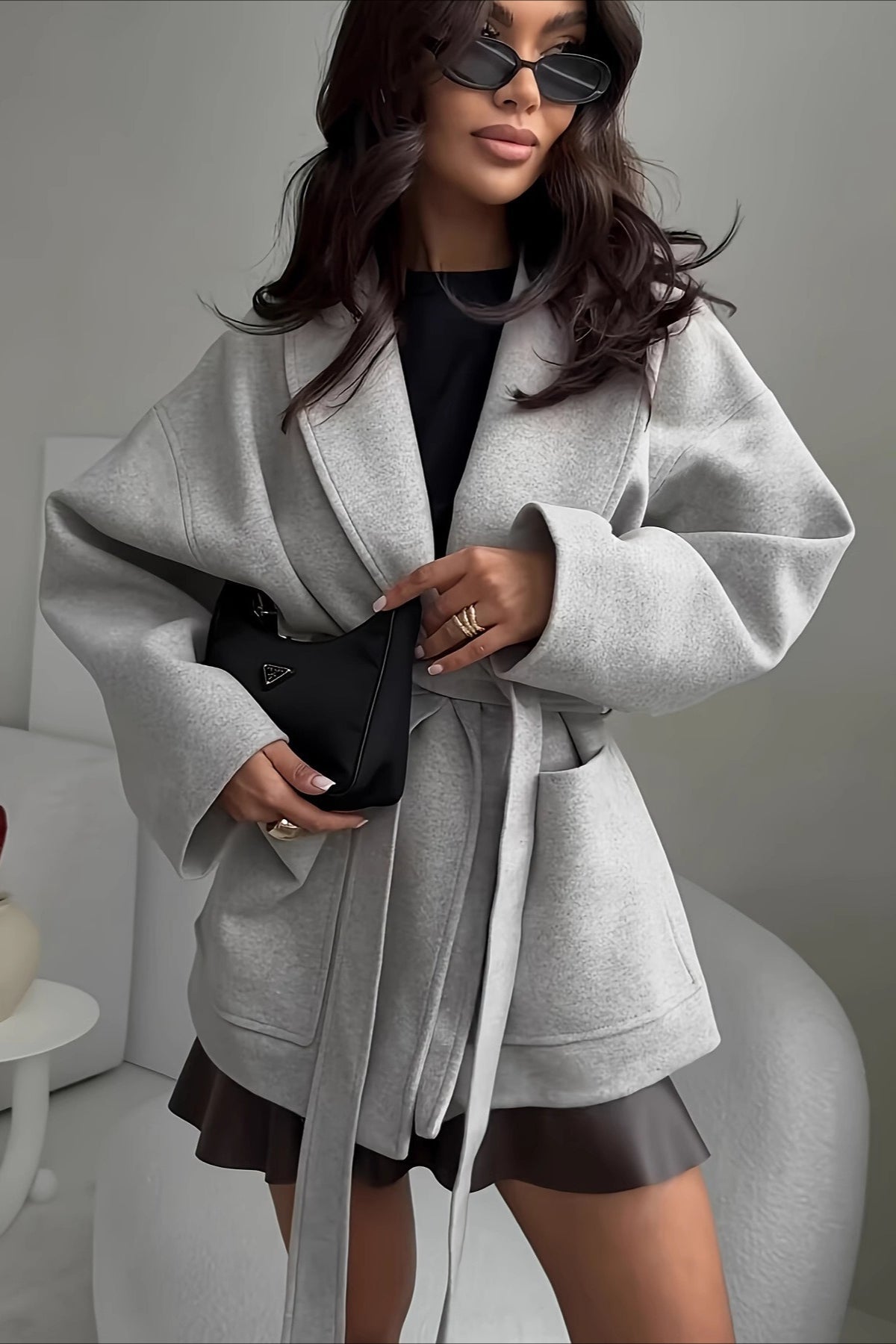 Belted Wool Blend Long Coat for Elegant Winter Style