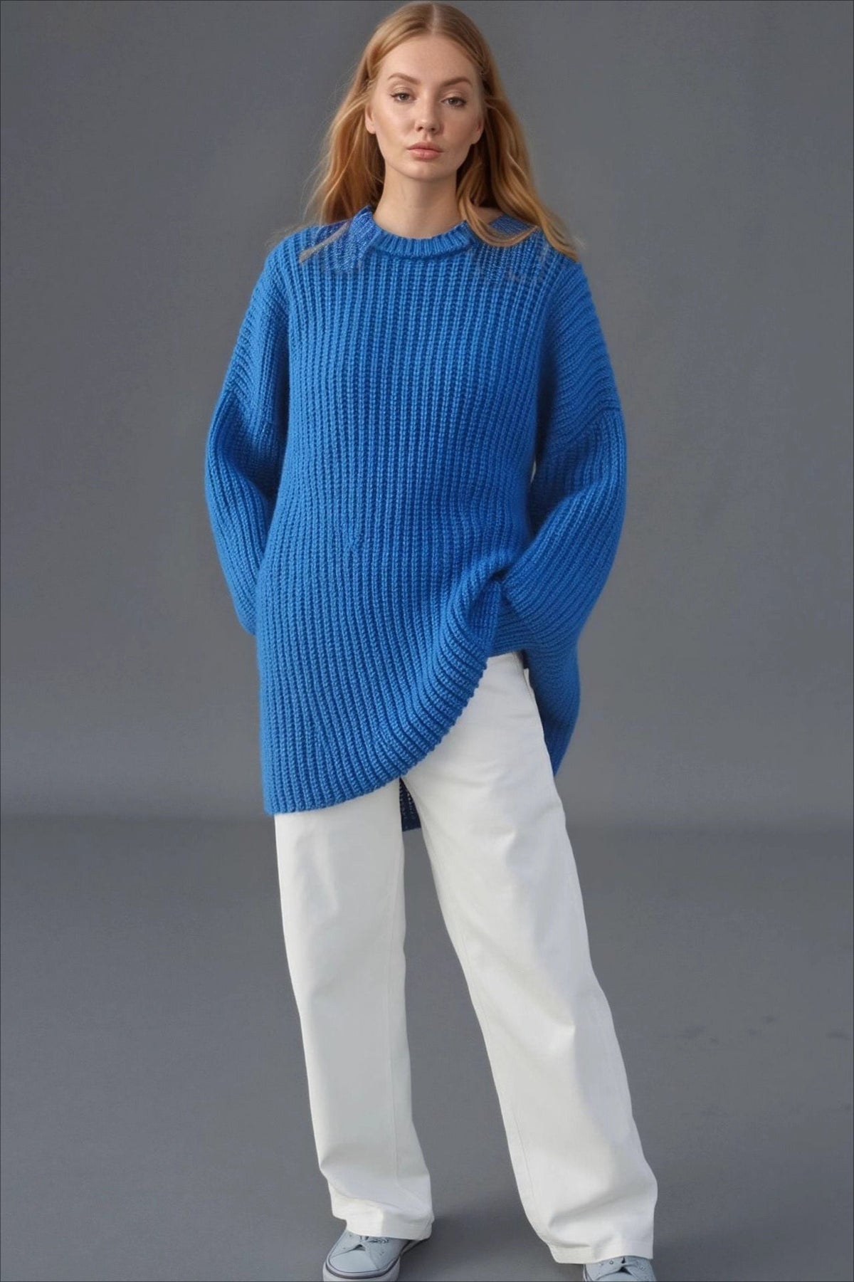 Casual Crewneck Lantern Sleeve Sweater