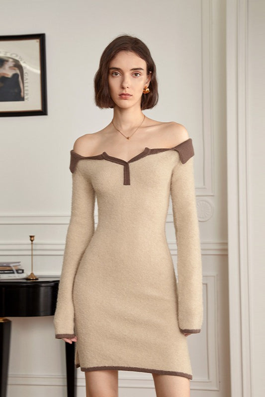 Cozy Slouchy Off Shoulder Knit Bodycon Sweater Dress