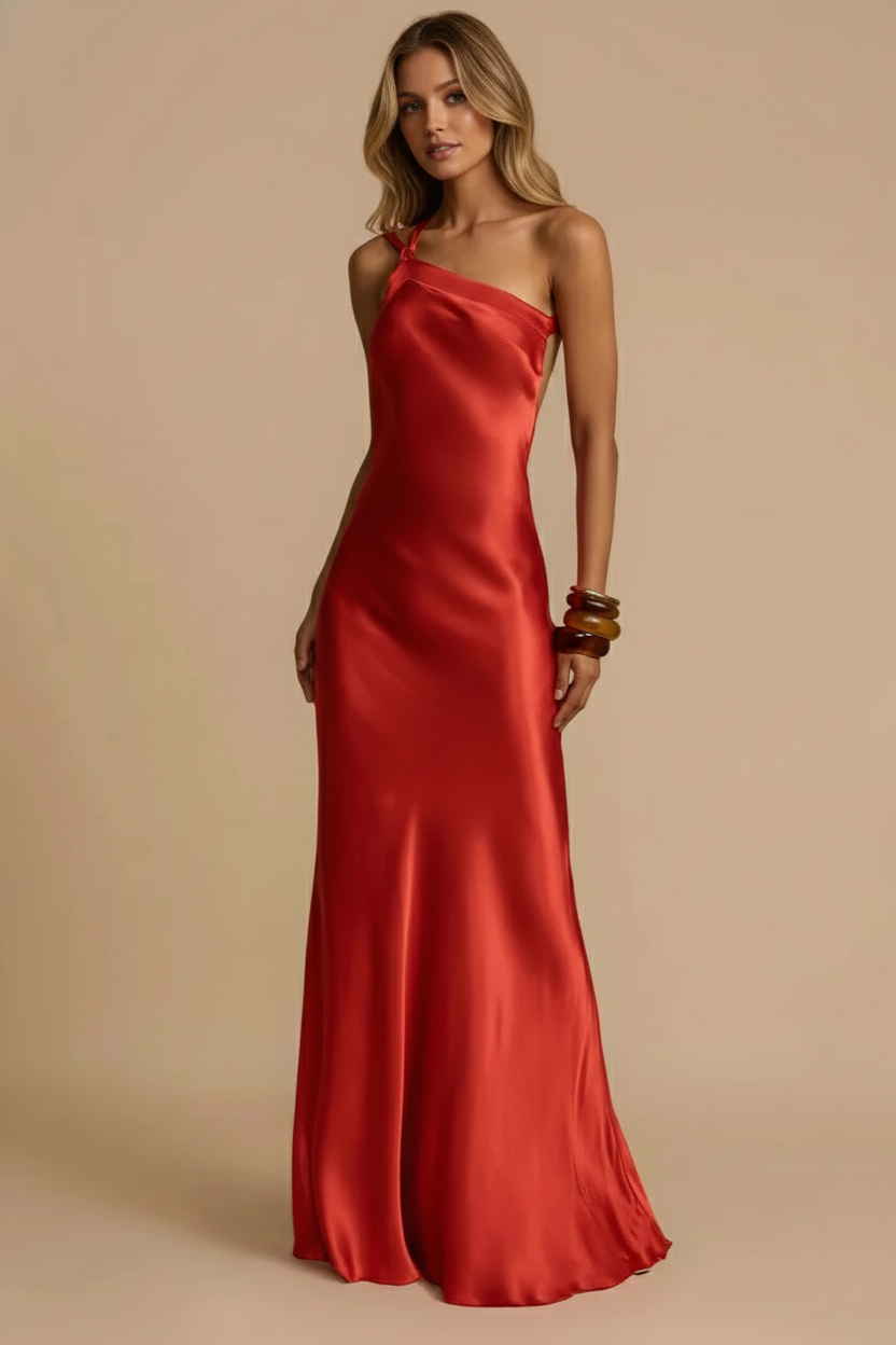 Bodycon Asymmetrical Neck Silk Dress