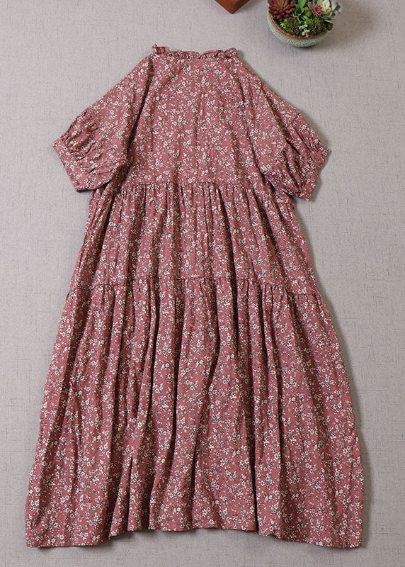 Floral Print Ruffle Neck Puff Sleeve Tiered Button Front Midi Dress - View 3