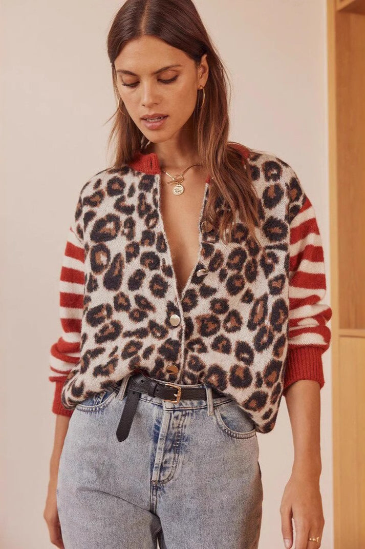 Chic Leopard Print Contrast Cardigan for Effortless Style