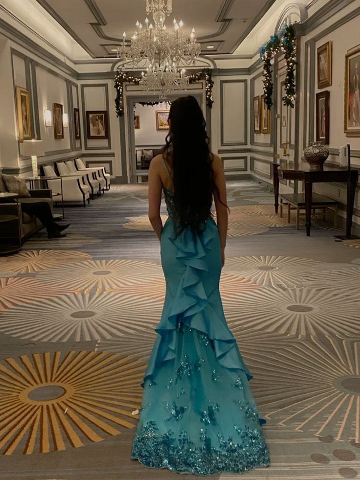 Peacock Blue Party Dress Mermaid Prom Dress Evening Dress Graduation Dress - Fashionpara