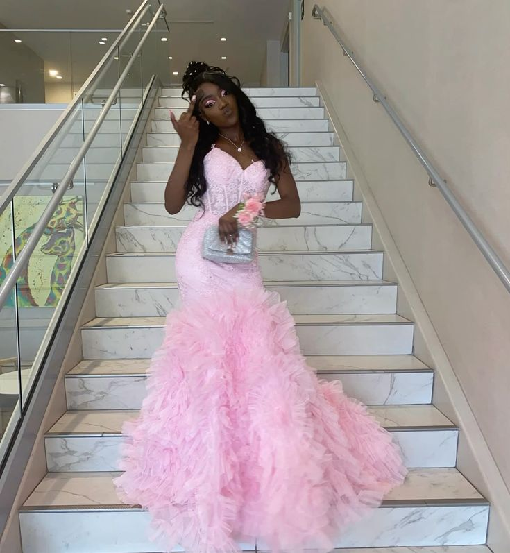 V Neckline Mermaid Tulle Prom Dress Evening Dress Birthday Dress - Fashionpara