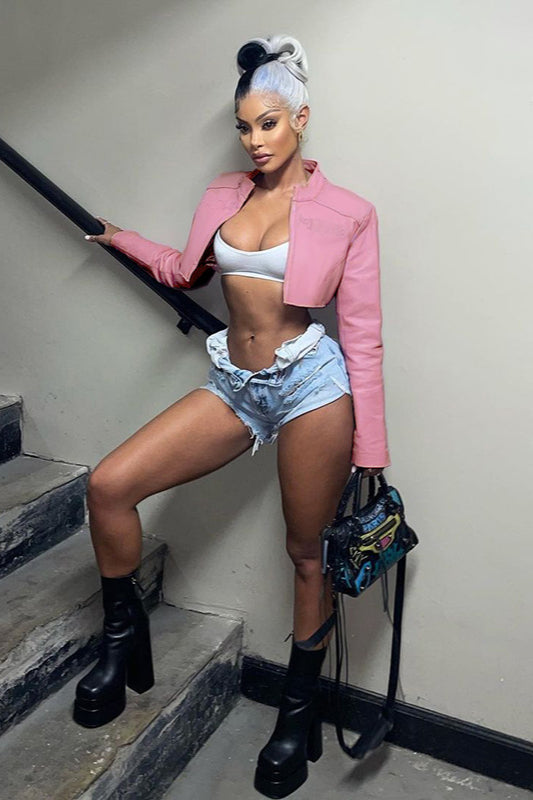 Chic Pink Biker Bomber Coat for Stylish Everyday Wear