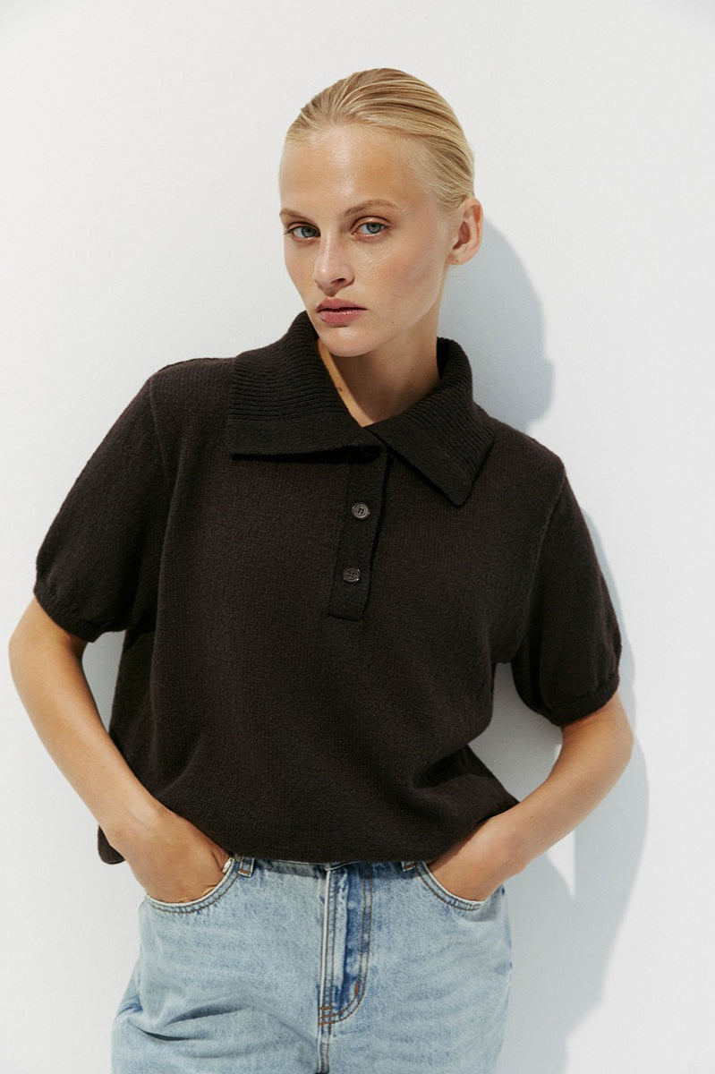 Hollow Out Polo Knit Sweater