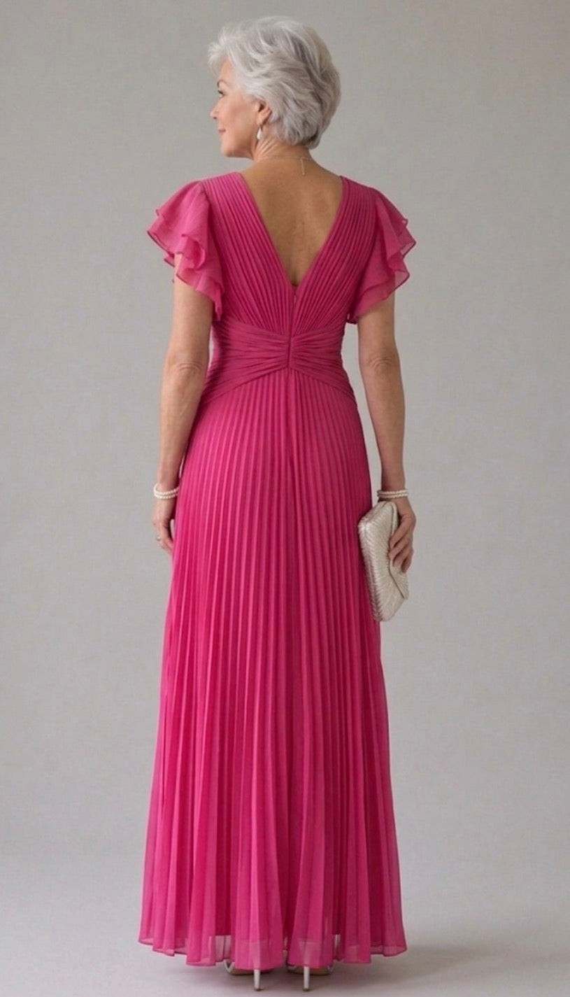 Flutter Sleeve Pleated Twist Front Maxi Gown 4