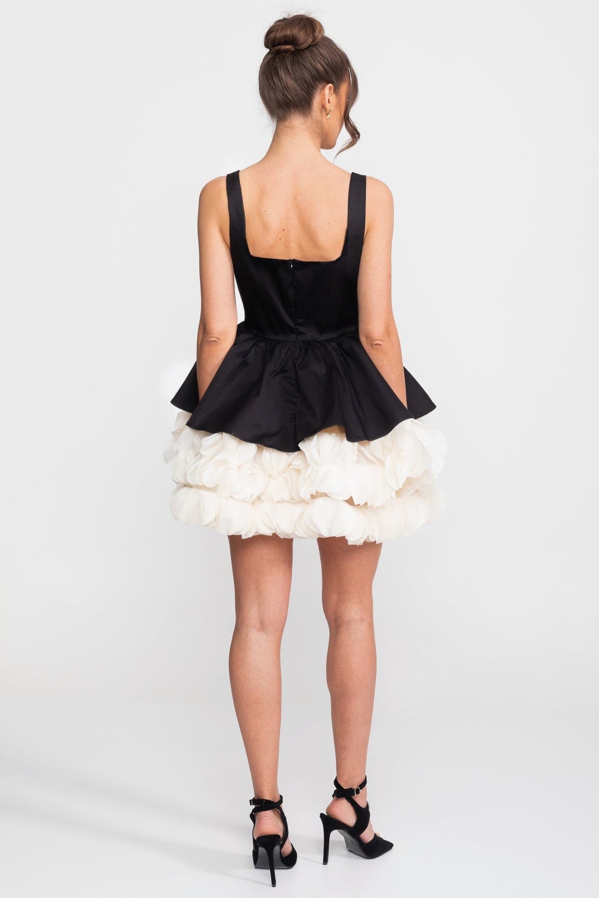 Strapless Mini Dress With Square Neckline And Ruffled Skirt Underlay - Black - View 5