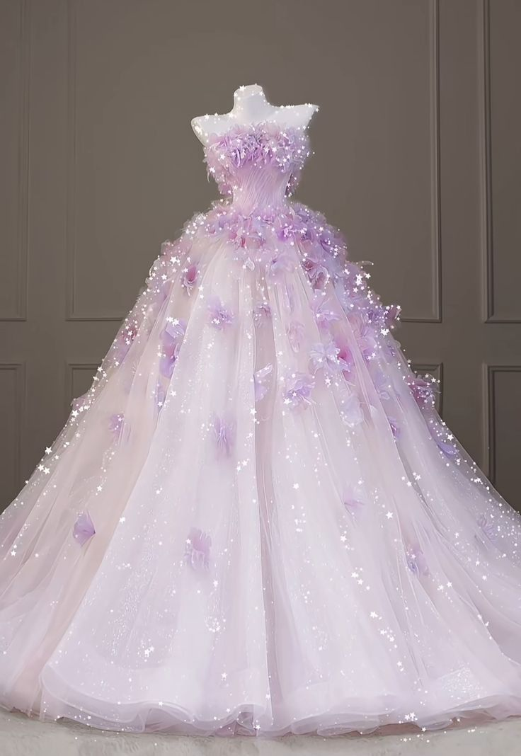 Glitter Lilac Tulle Sequin Appliques Long Wedding Dress Formal Bridal Dress D460