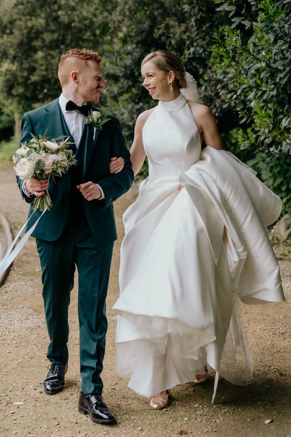 Classic A Line Halter Neck White Long Bridal Dress with Open Back Bowknot - Fashionpara