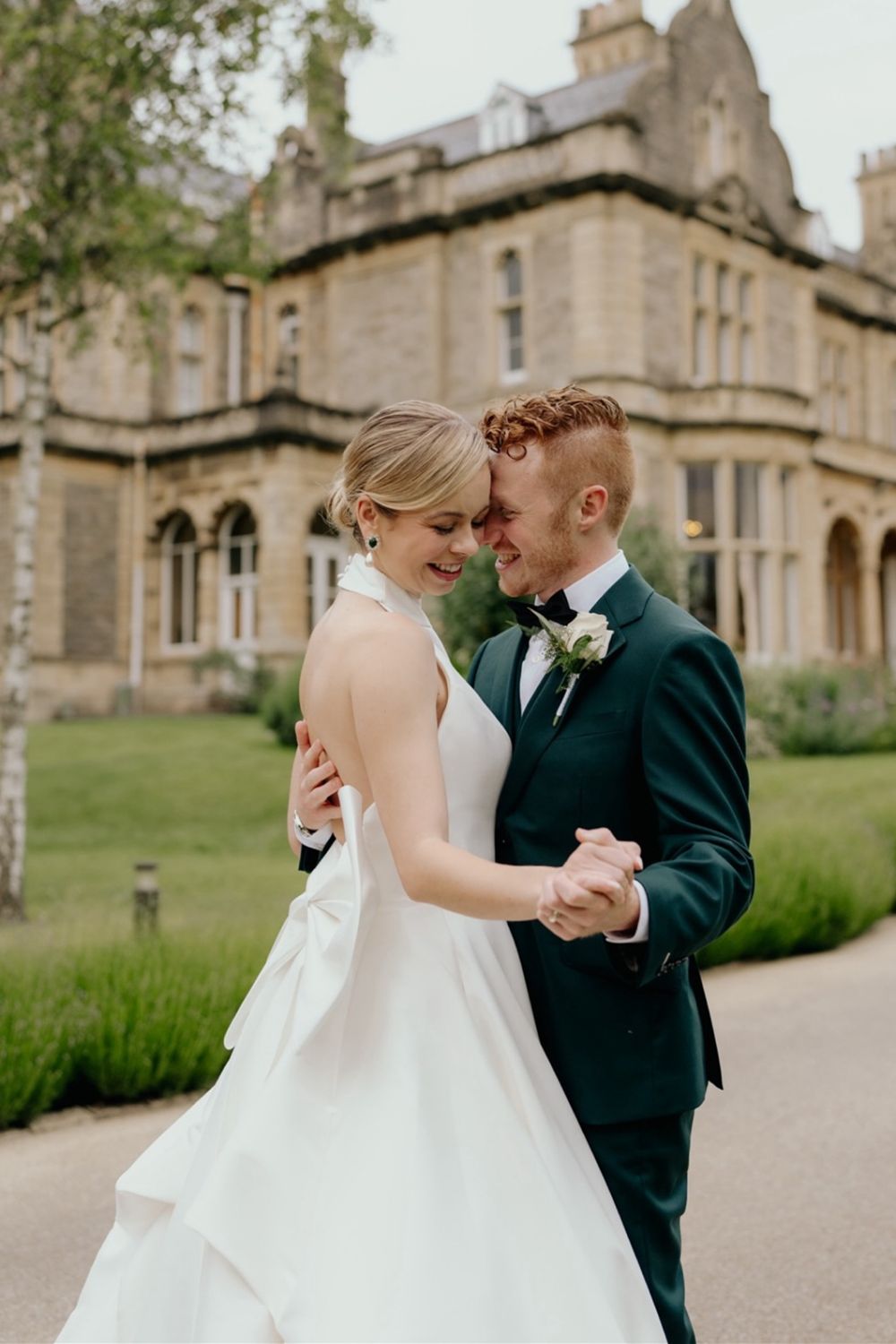 Classic A Line Halter Neck White Long Bridal Dress with Open Back Bowknot - Fashionpara