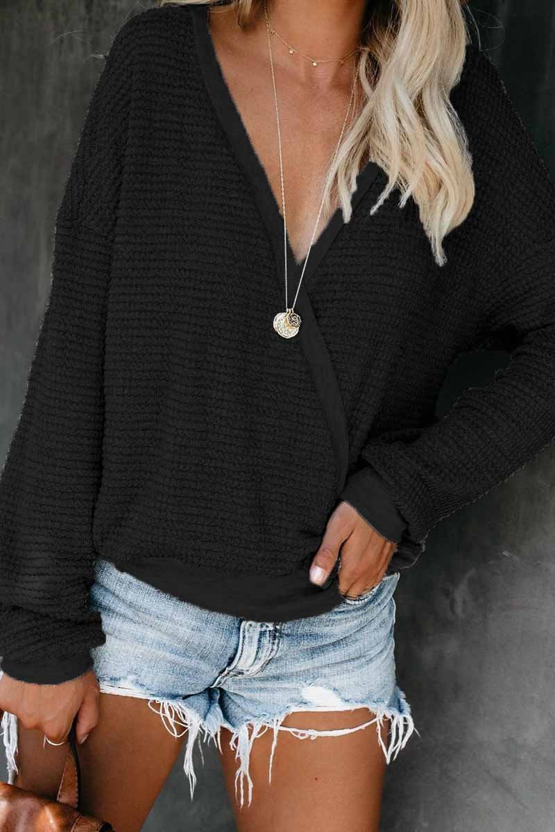 Florcoo Casual Cross-over Design Knitting T-shirt(3 Colors) - Fashionpara