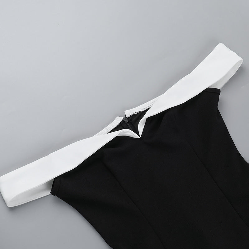 Off-Shoulder Sweetheart Contrast Trim Flared Mini Dress 9