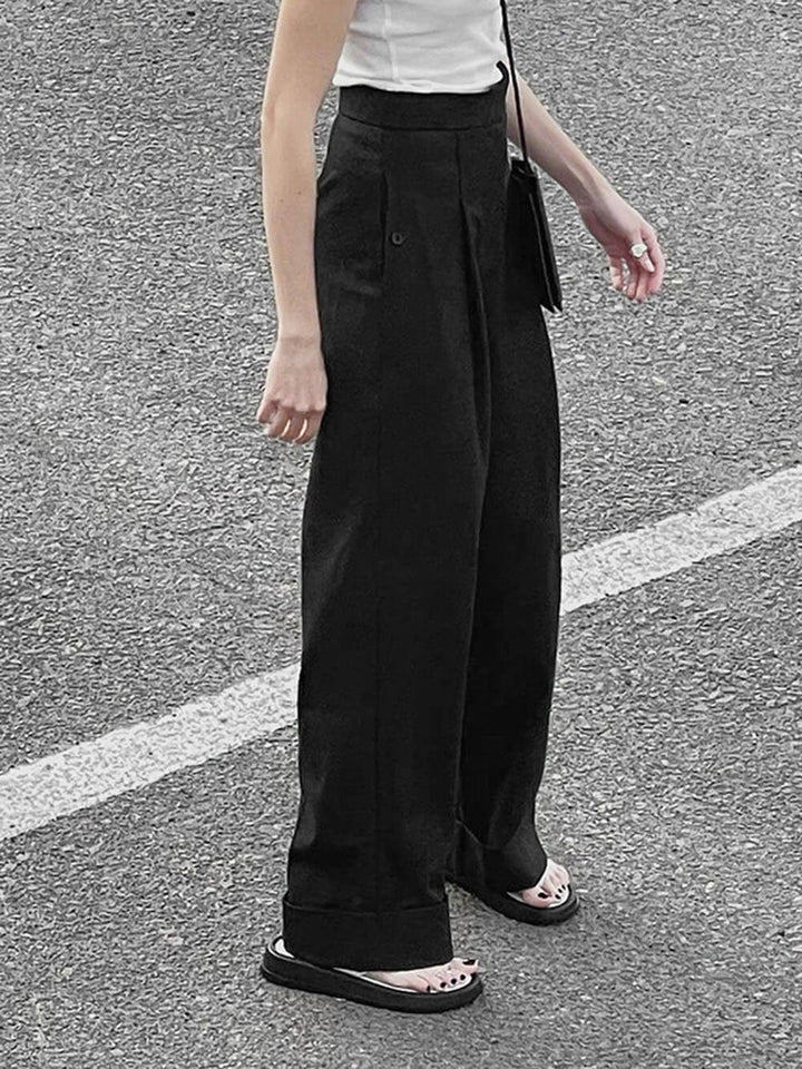 Black High-Waisted Floor-Length Wide-Leg Pants - Fashionpara