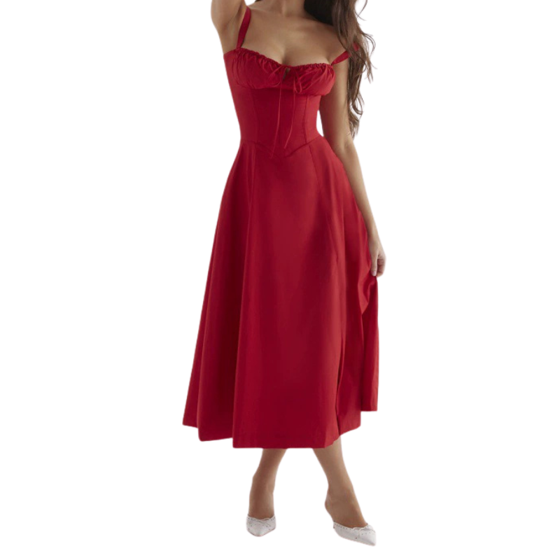 Floral Sweetheart Neckline Ruched Corset Midi Dress 6